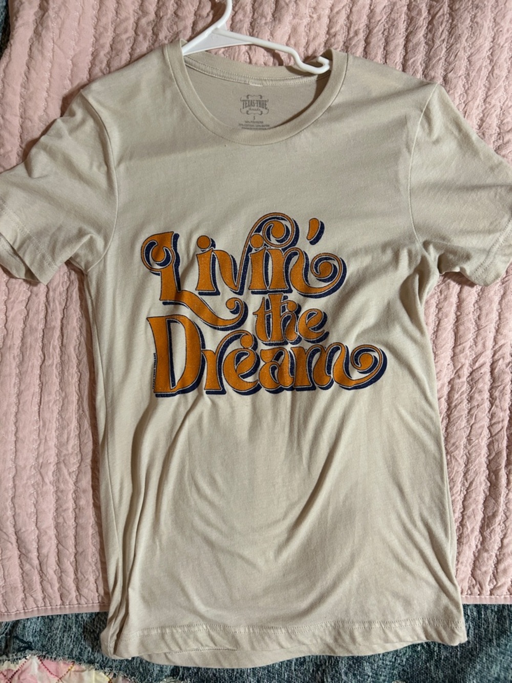 Living the Dream Short Sleeve Tee - Cream with Orange Graphic